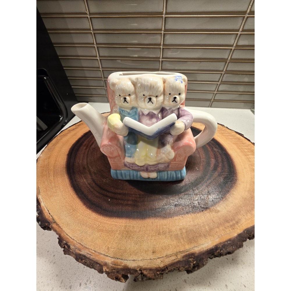Bear Reading Book on Couch Teapot Ceramic